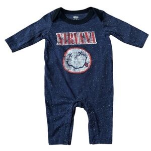 NIRVANA Speckled Navy Blue Long Sleeve One Piece Snap Suit Baby Romper Size 0-3M